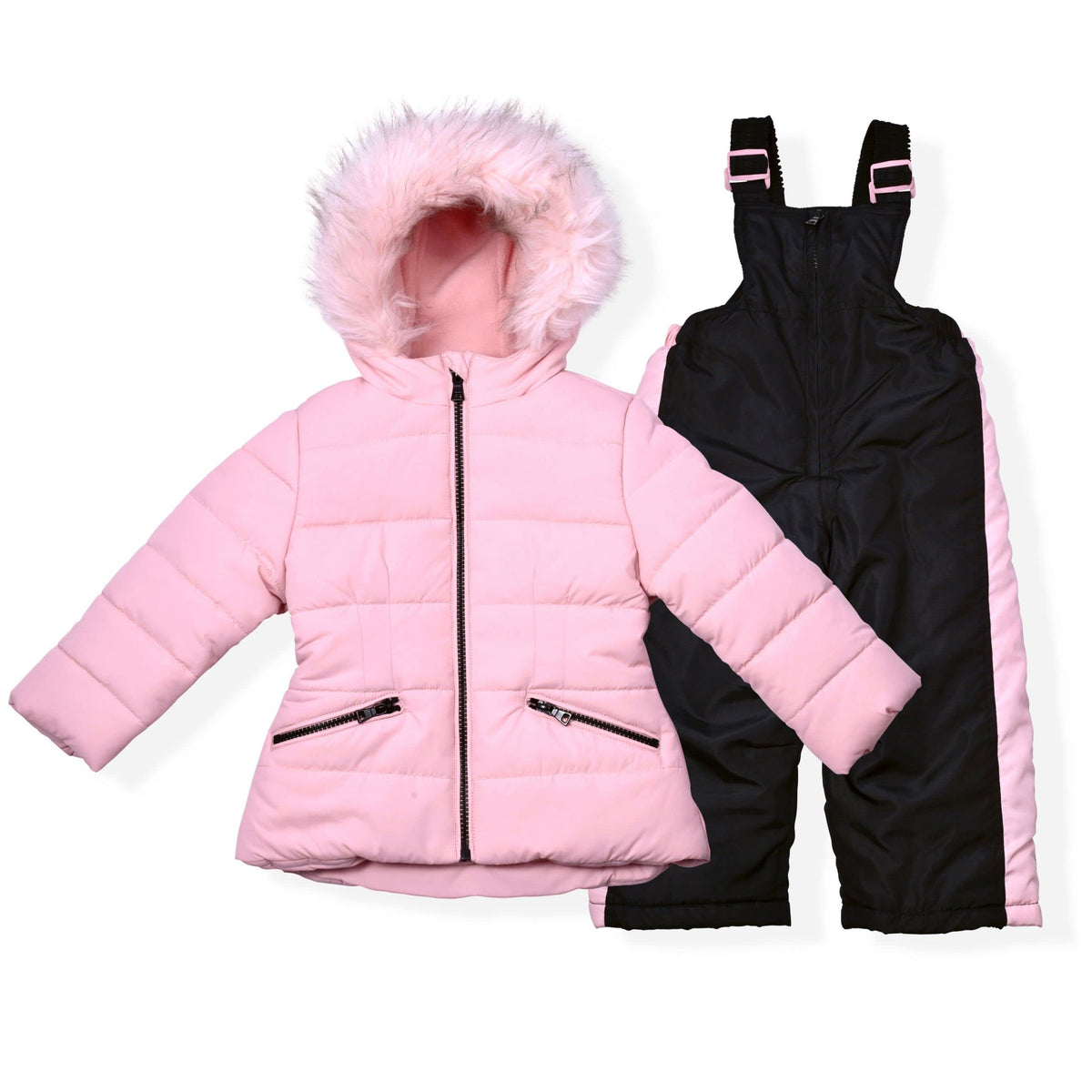 Arctic Quest Girls' Bib Snow Pants and Ski Jacket Water-Resistant Snowsuit For Kids Winter Hooded Jacket, Puffer Blush, 3T