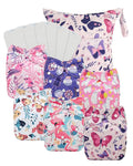 Babygoal Baby Cloth Diaper 6 Pack with 6pcs Inserts and Wet Bag for Fitted Diapers and Prefolds, Adjustable and Reusable Covers for Toddler Boys and Girls