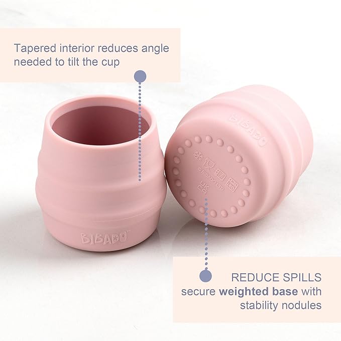 BIBaDO - Sippit Silicone Baby Cup, Blush (2-Pack) - Open Training Silicone Cups - Soft, Non Slip Grip, Weighted Base - Durable, Dishwasher Safe, BPA Free - Toddler Cups - Baby Essentials - 6 Months+
