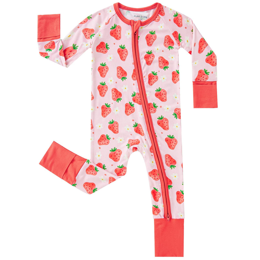 pureborn Baby Girl Sleeper Viscose from Bamboo Footies Strawberry 18-24M