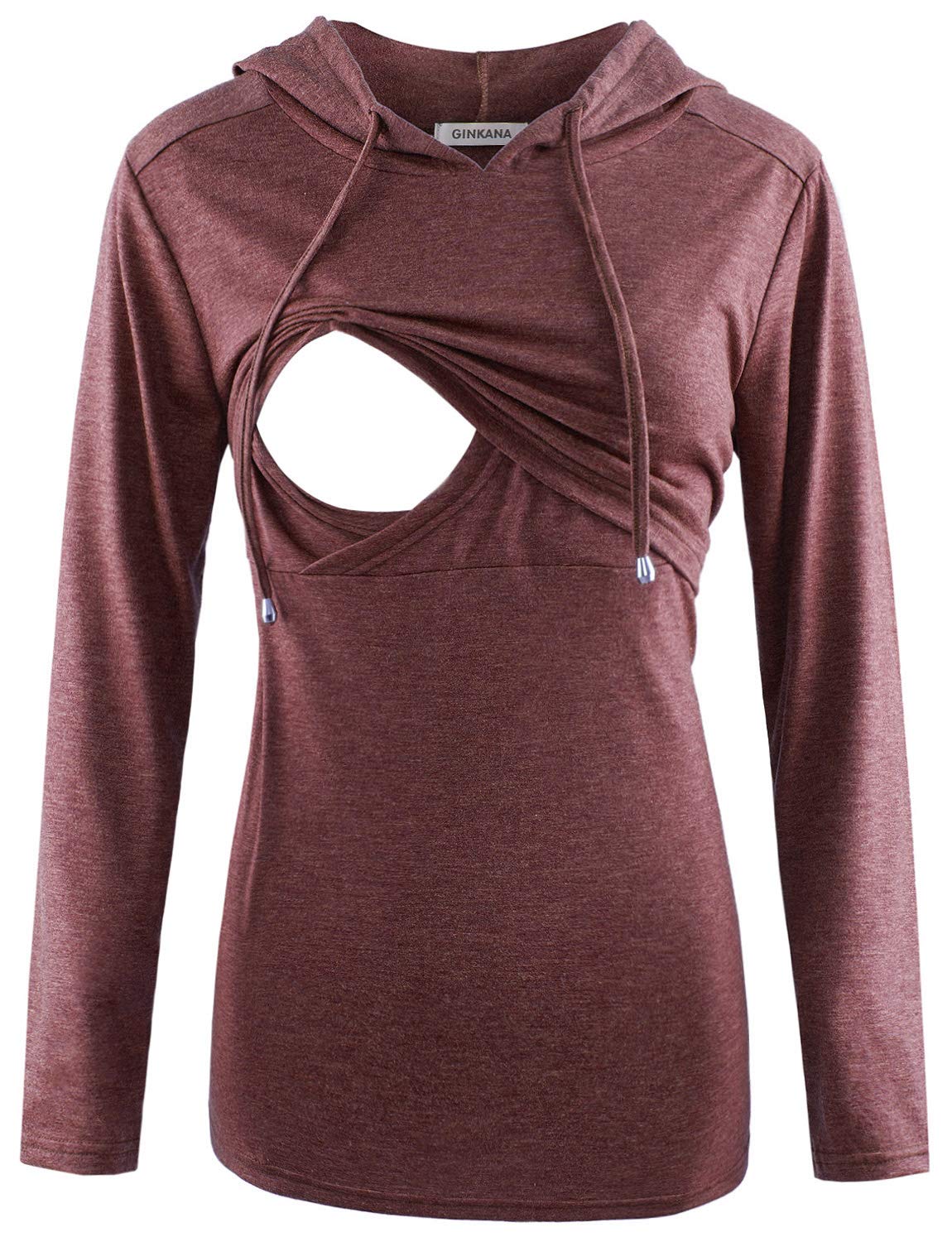 GINKANA Women's Maternity Nursing Shirts Top Long Sleeves Breastfeeding Maternity Tops Casual Clothes,Maroon,M