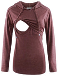 GINKANA Women's Maternity Nursing Shirts Top Long Sleeves Breastfeeding Maternity Tops Casual Clothes,Maroon,L