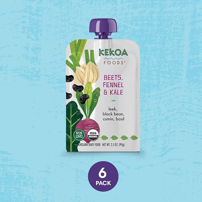 Kekoa Foods 100% USDA Certified-Organic Vegetarian Baby Food Puree Starter Pack: Gluten-Free, Vegan 3.5 oz Squeeze Pouches (12 Pack) | Beets, Fennel & Kale, Mango Paprika | Non-GMO, Nutrient-Rich