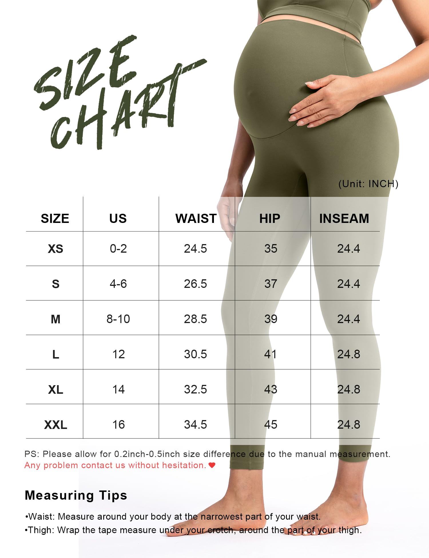 POSHDIVAH Creamluxe Maternity Leggings 25" Olive Green Small
