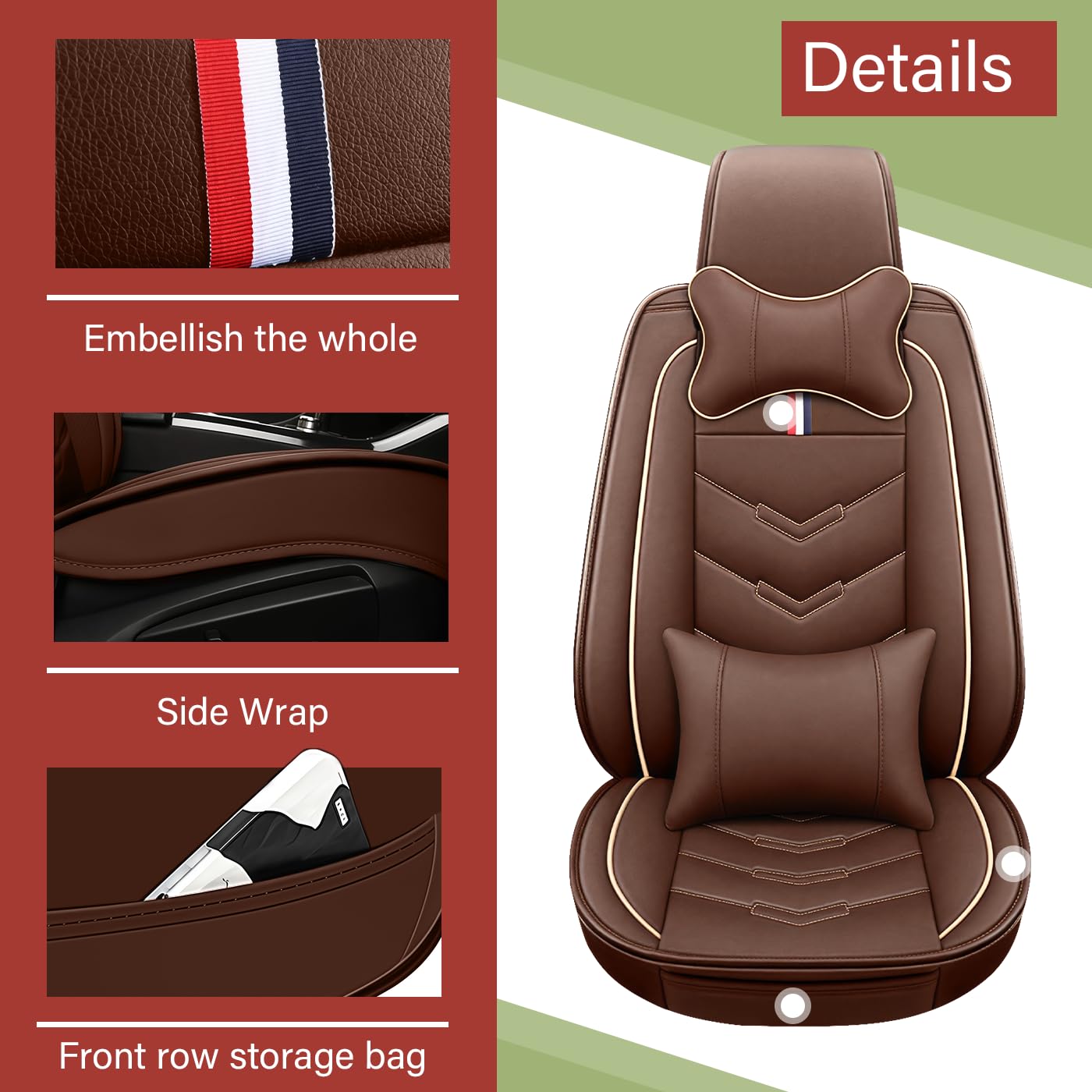 TENDER GLOW Leather Car Seat Covers Fit for LR Defender 2020-2025, 5 Seater Waterproof and Wear-Resistant Seat Cover Interior Accessories(Full Set with Pillow,Coffee)