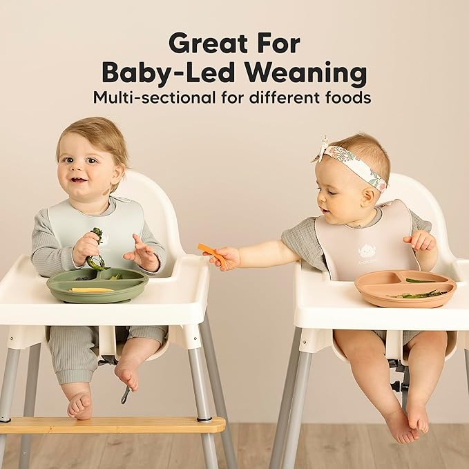 KeaBabies Suction Plates for Baby, Toddler - 3-Pack 100% Silicone Toddler Plates with Suction, Divided, BPA-Free Baby Led Weaning Essentials for Kids, Dishwasher, Microwave Safe, Durable (Kea)