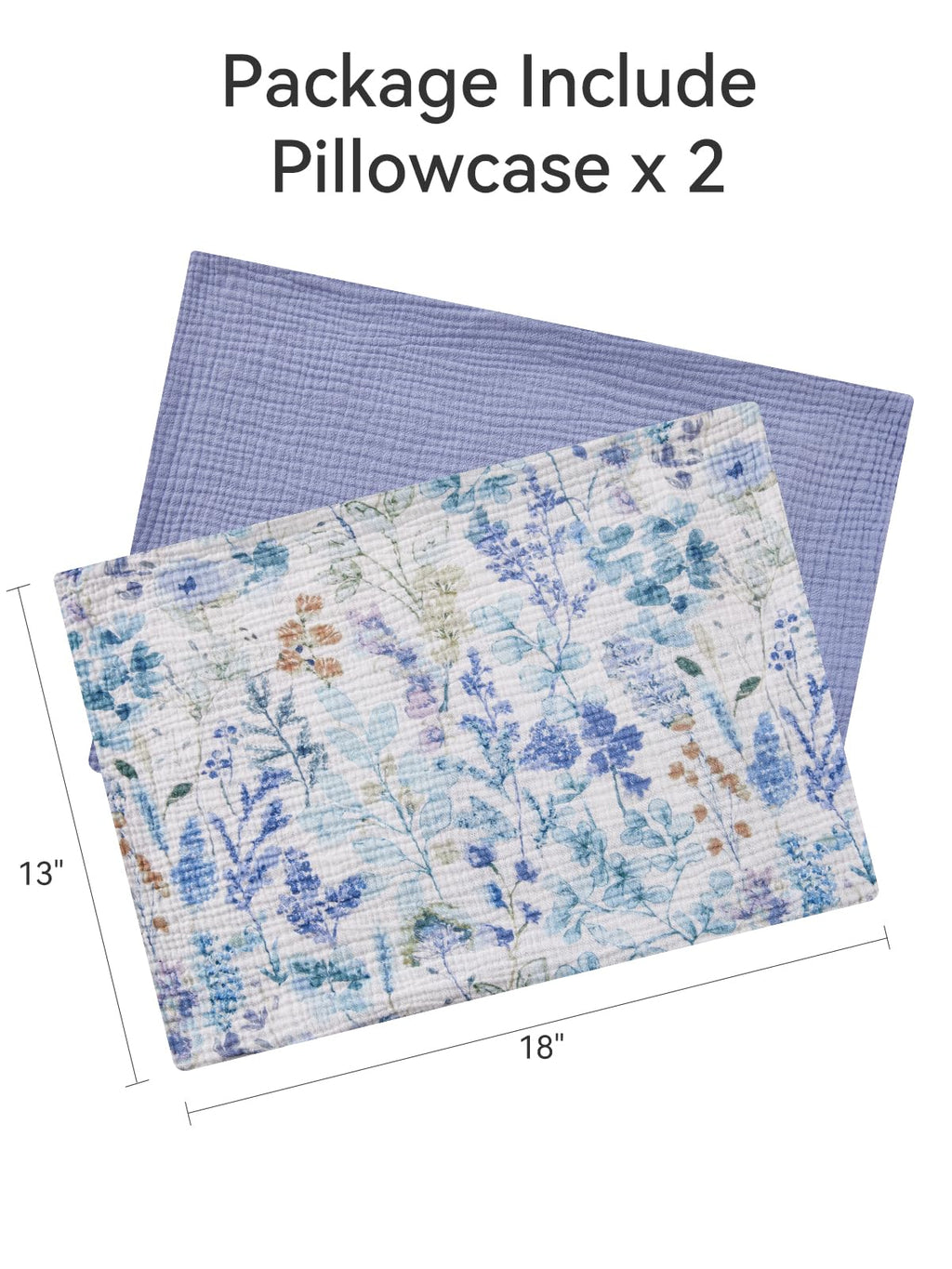 TILLYOU Muslin Toddler Pillowcase 2 Pack, 13x18 Soft Travel Cotton Pillow Case Kids for Boys and Girls, Blue Flower