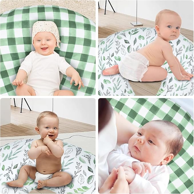 Baby Nursing Pillow Cover Infant Removable Breastfeeding Pillow Cover Cute Pattern Newborn Nursing Pillowcase Slipcovers Cushion Cover for Girls Boys 22.5 x 18 (Green Leaves)