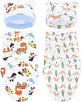 Cinaci 2 Pieces Adjustable Soft Cotton Baby Swaddle Sleep Sacks Hats Newborn Nursery Caps Beanies Bonnets Swaddle Blanket Wraps for Baby Girls Boys Infants Newborns (2PCS S6)