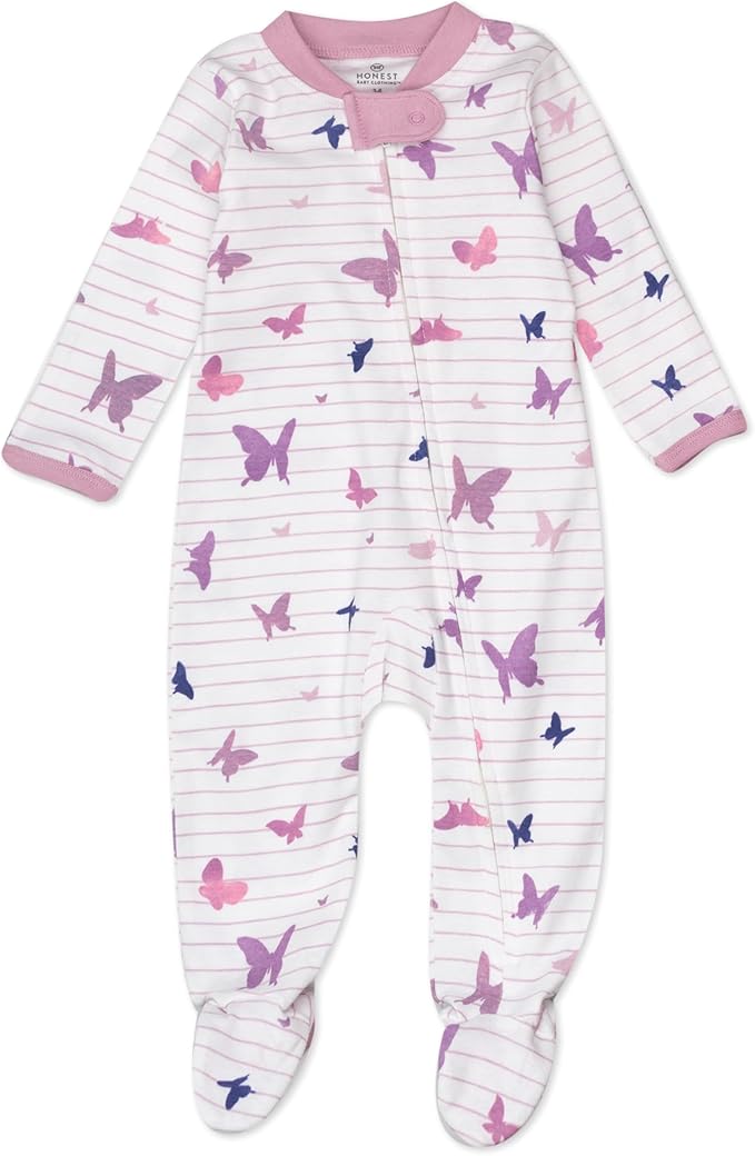 HonestBaby Sleep and Play Footed Pajamas One-Piece Sleeper Jumpsuit Zip-Front PJs 100% Organic Cotton for Baby Girls