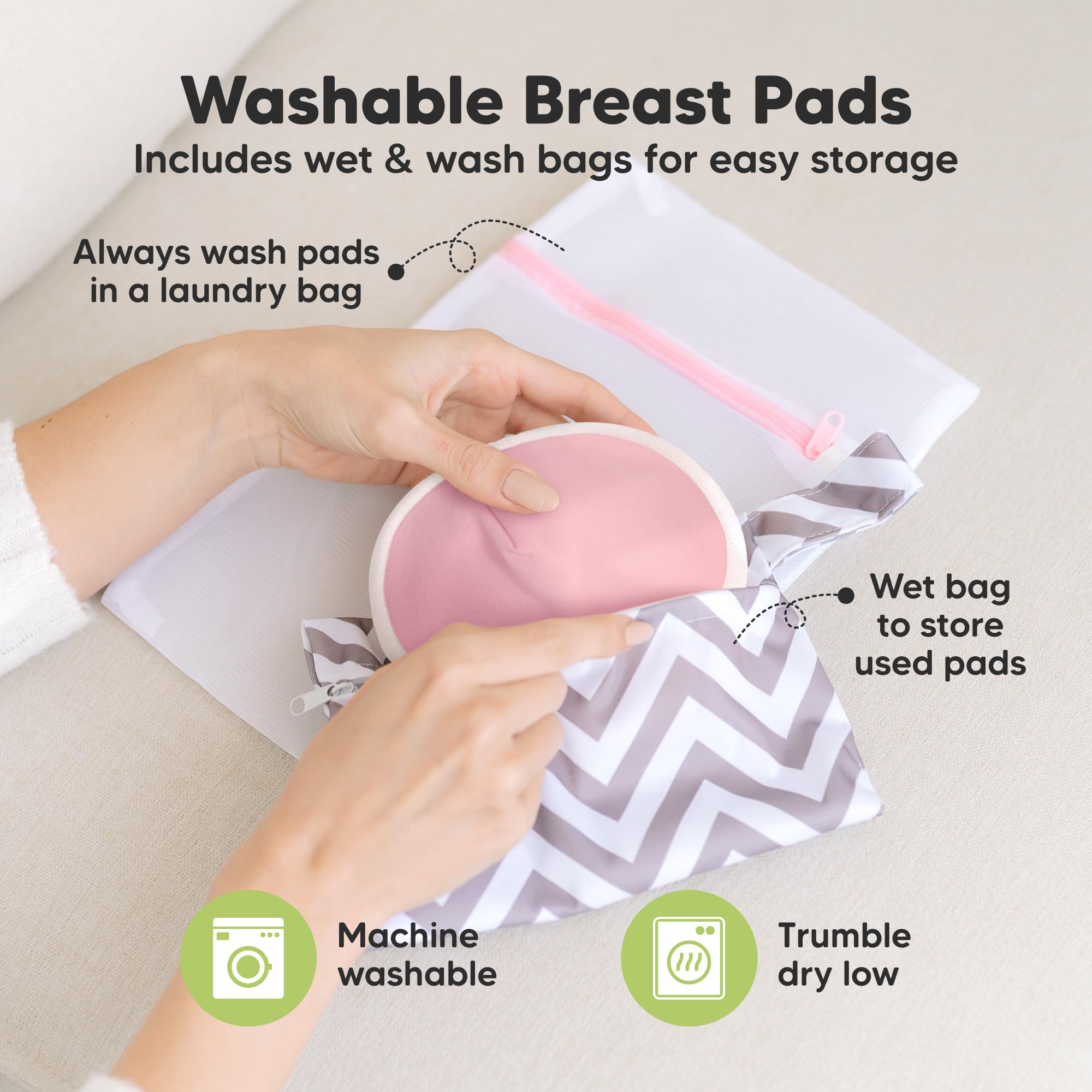 Organic Nursing Pads 14 Washable Breast Pads, Bag (Pastel Touch, XL 5.6")