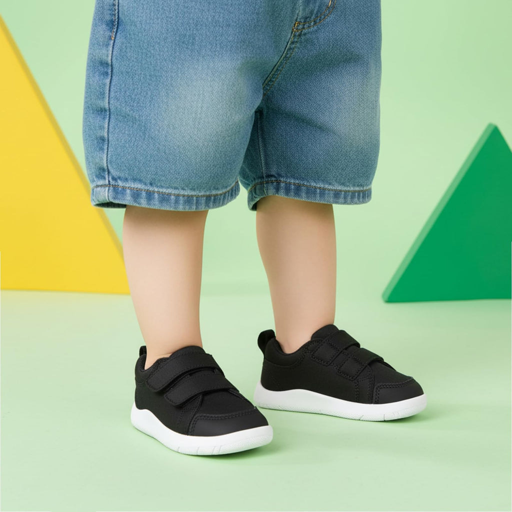 MORENDL Toddler Shoes Baby Wide Toe Box Barefoot Shoes Boy Girl Walking Shoes Non-Slip Minimalist Sneakers Comfort Zero Drop Tennis Outdoor Activities Black 9-12 Months