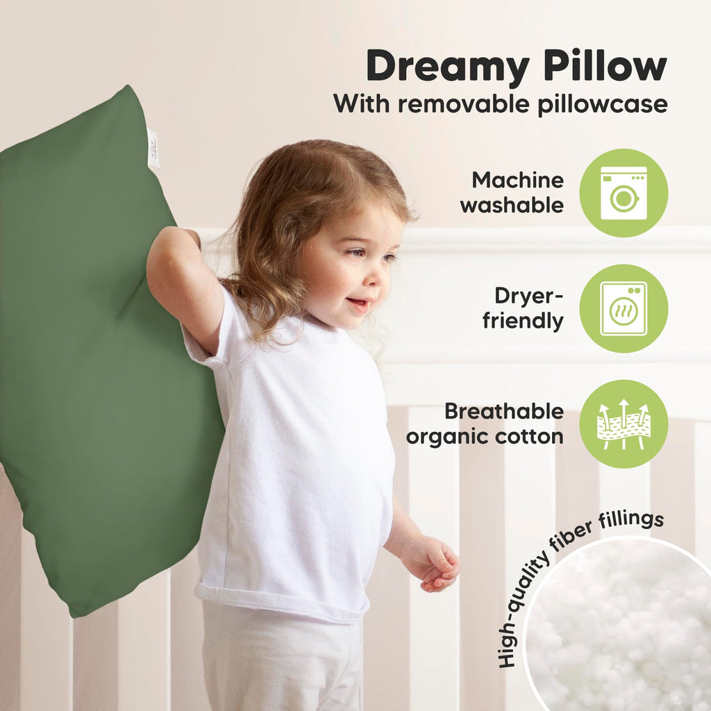 KeaBabies Organic Toddler Pillow with Pillowcase,Jumbo 14X20(Jungle Green)