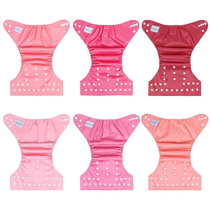 babygoal Baby Girl Cloth Diapers 6 Pack with 6pcs Inserts and Wet Bag, Reusable Waterproof Diaper Covers for Toddlers with Snap Closure