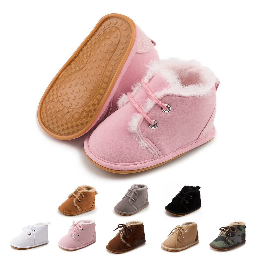 Zoolar Baby Unisex Warm Snow Boots Newborn Leather Fur Lace Up Ankle Anti-Slip Rubber Texture Sole Toddler Prewalker Winter Crib Shoes