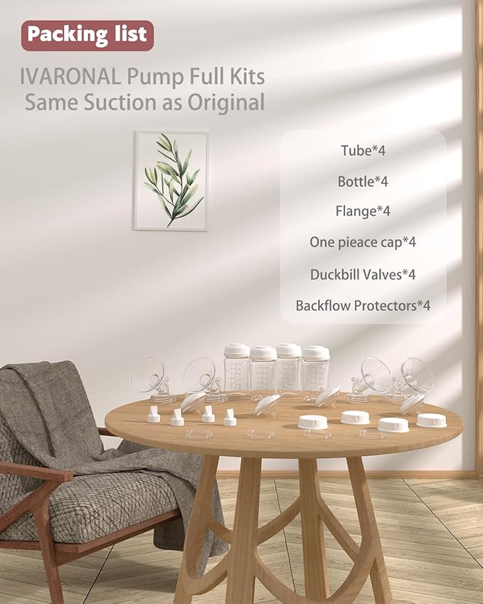 4packs 20mm Full Breast Replacement Pump Parts for Spectra S1 S2 9 Plus Synergy Gold Include 13mm Flange,Valve,Backflow Protector,Tube,Bottle,Caps, Fit for Motif Luna Cimilre Ameda MYA Pump