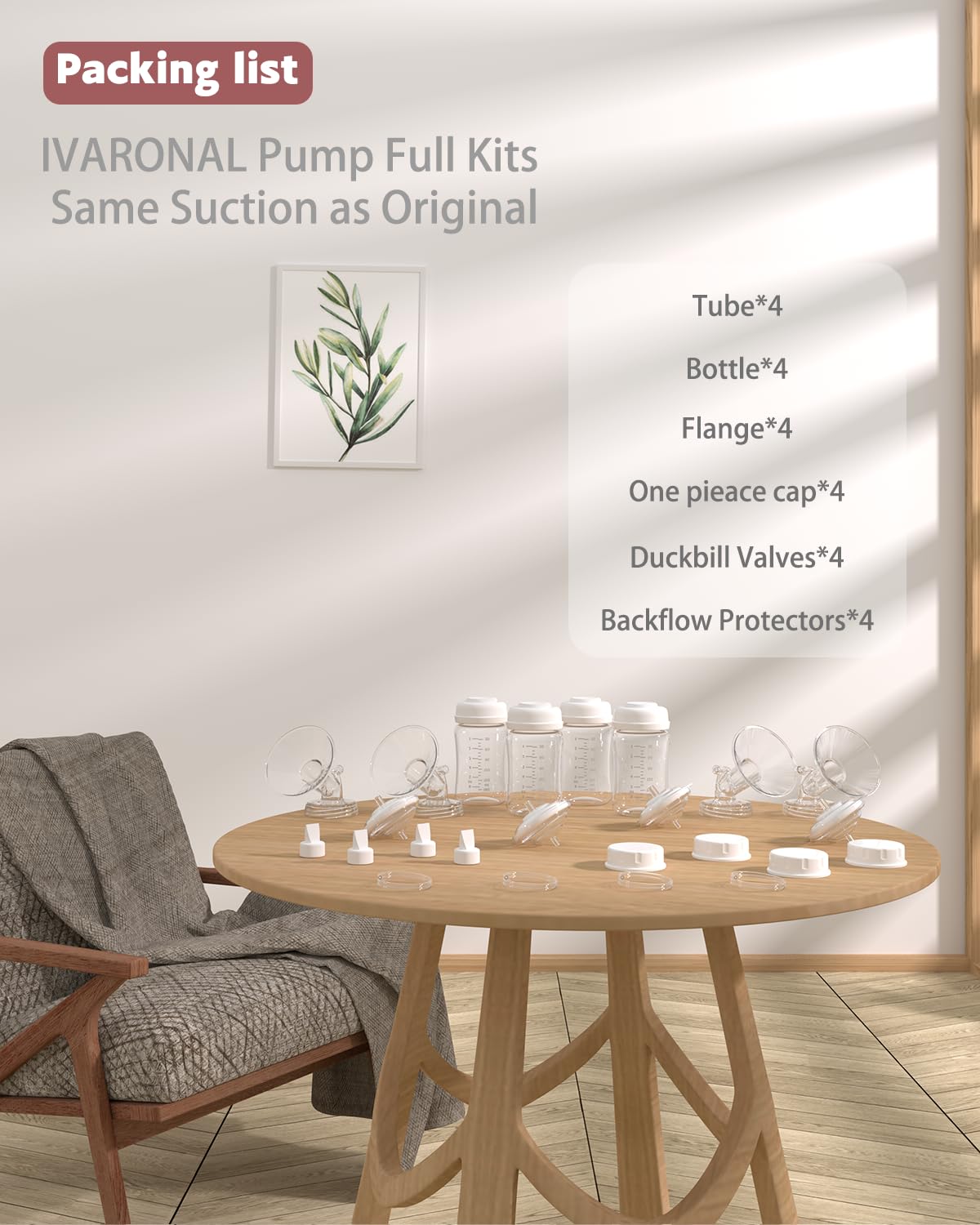 4packs 24mm Full Breast Replacement Pump Parts for Spectra S1 S2 9 Plus Synergy Gold Include 13mm Flange,Valve,Backflow Protector,Tube,Bottle,Caps, Fit for Motif Luna Cimilre Ameda MYA Pump