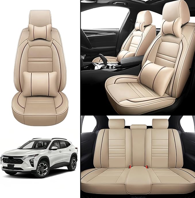 Car Seat Covers for Chevy trax 2015-2025 | 5-Seats Seat Covers, Waterproof Seat Protectors, Automotive Seat Covers (Full Set with Pillow,Beige)