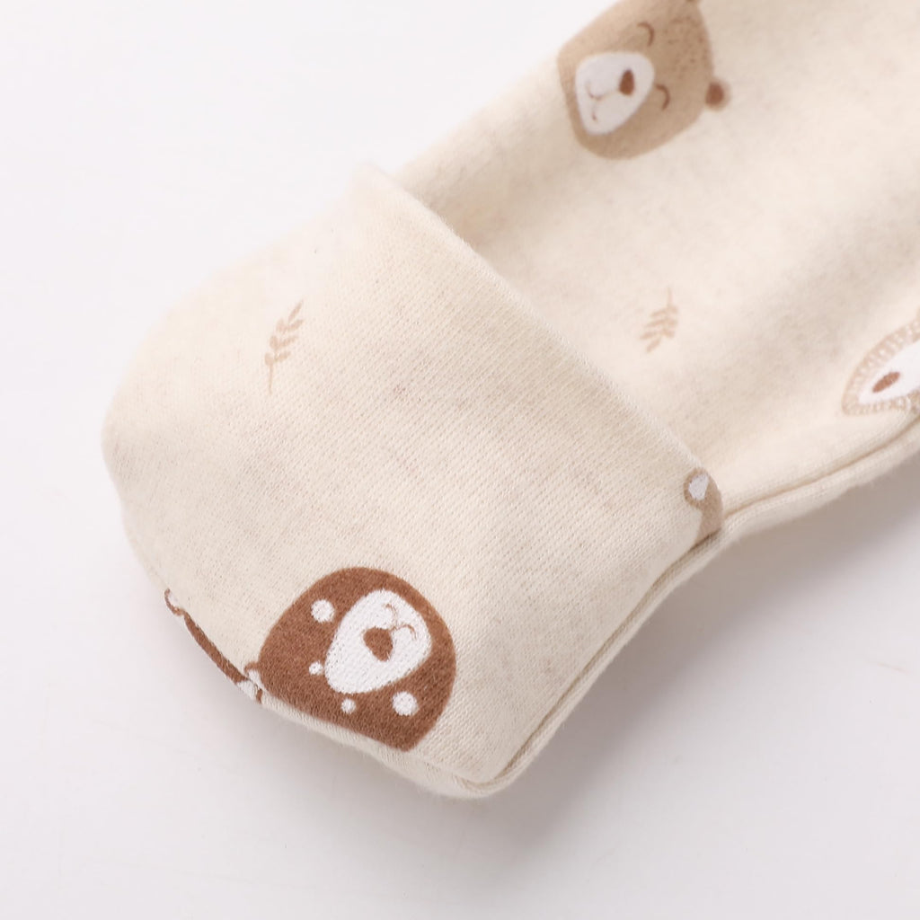 O2 BABY Baby Boys Girls Organic Cotton Zip Front Sleeper Pajamas, Footed Sleep 'n Play（3-6 Months, Brown & Bear & Oatmeal）