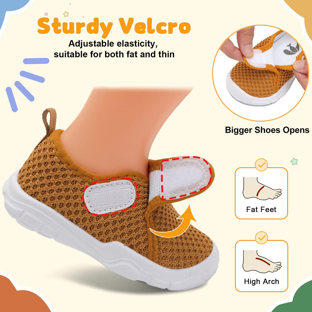 FEETCITY Baby Walking Shoes Boys Girls Infant Shoes Toddler Sneakers Anti-Slip Newborn Crib Shoe Brown