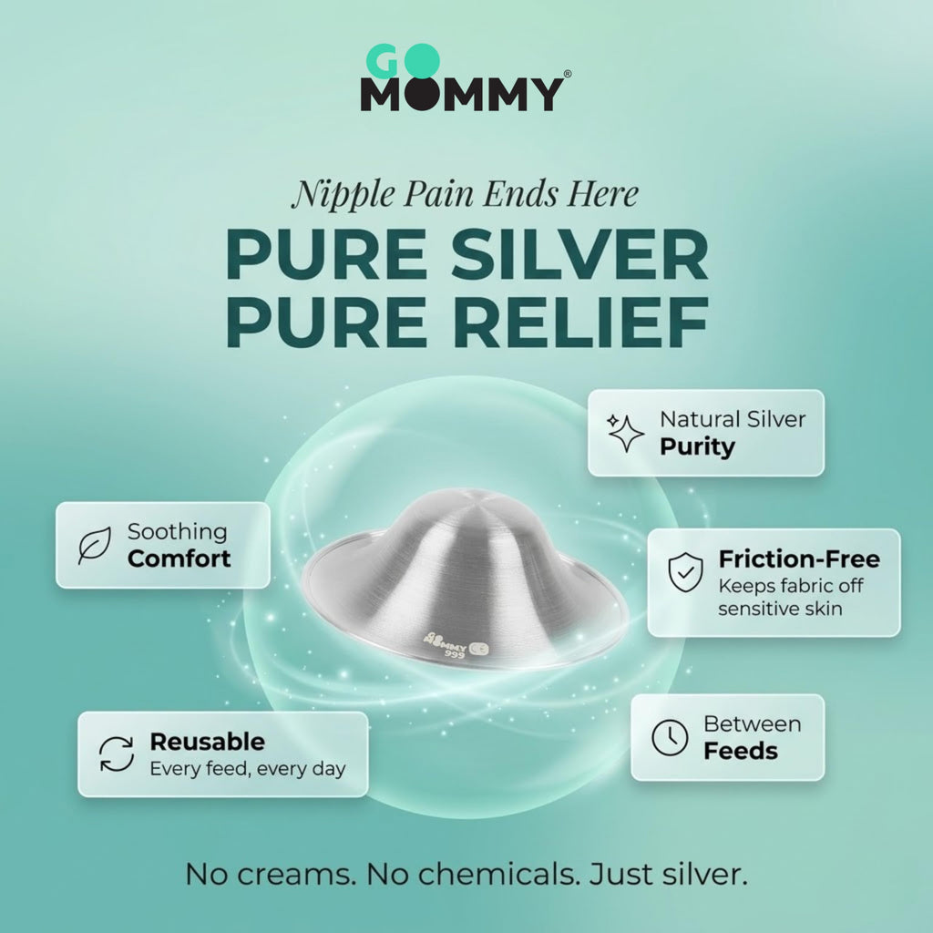 Go Mommy 999 Pure Solid Silver Nursing Cups — Nipple Covers & Shields for Breastfeeding, Sore Nipple Relief, Reusable Nickel-Free Breastfeeding Essentials, Regular Size