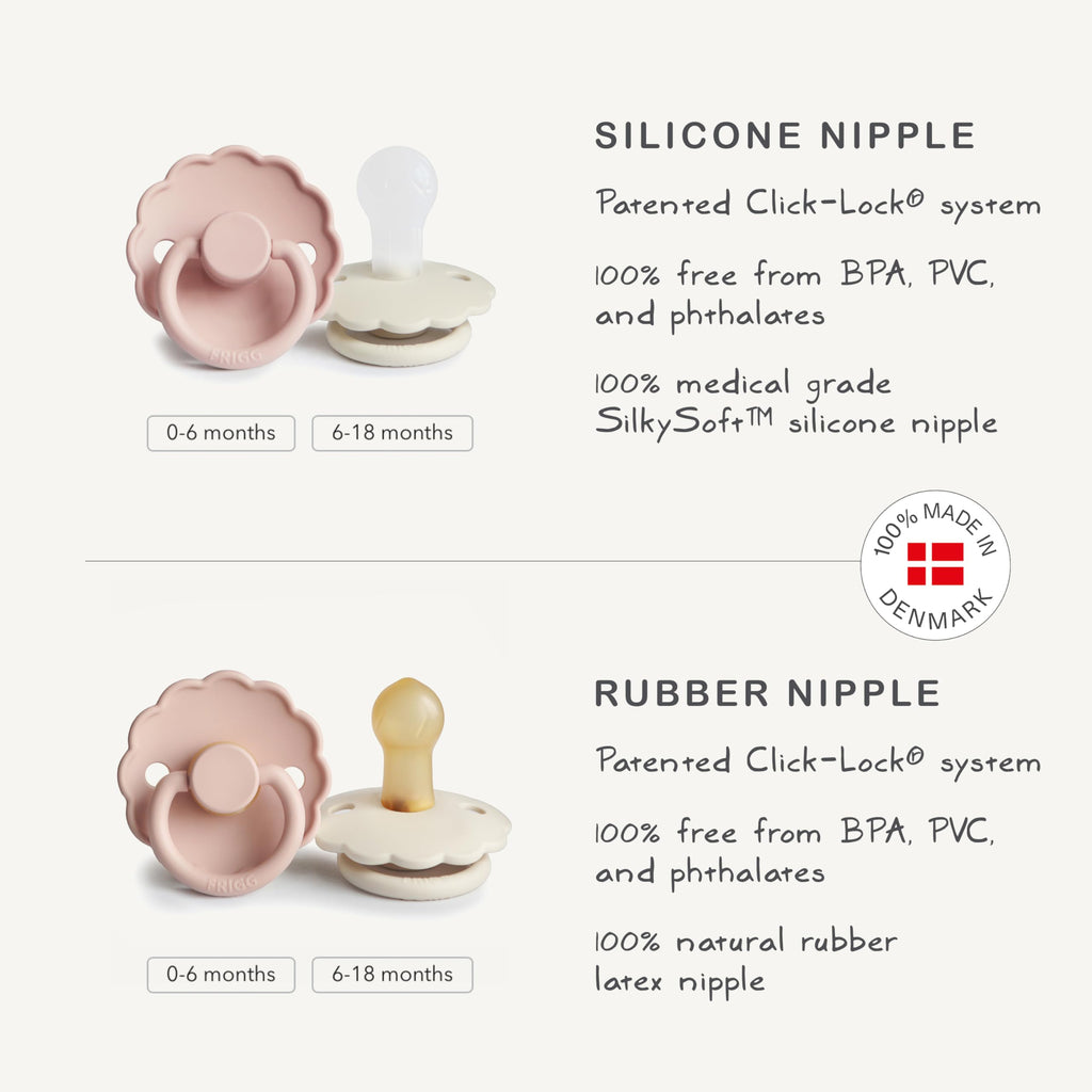 FRIGG Daisy SilkySoft Silicone Baby Pacifier | Made in Denmark | BPA-Free (Powder Blush/Cream, 6-18 Months)