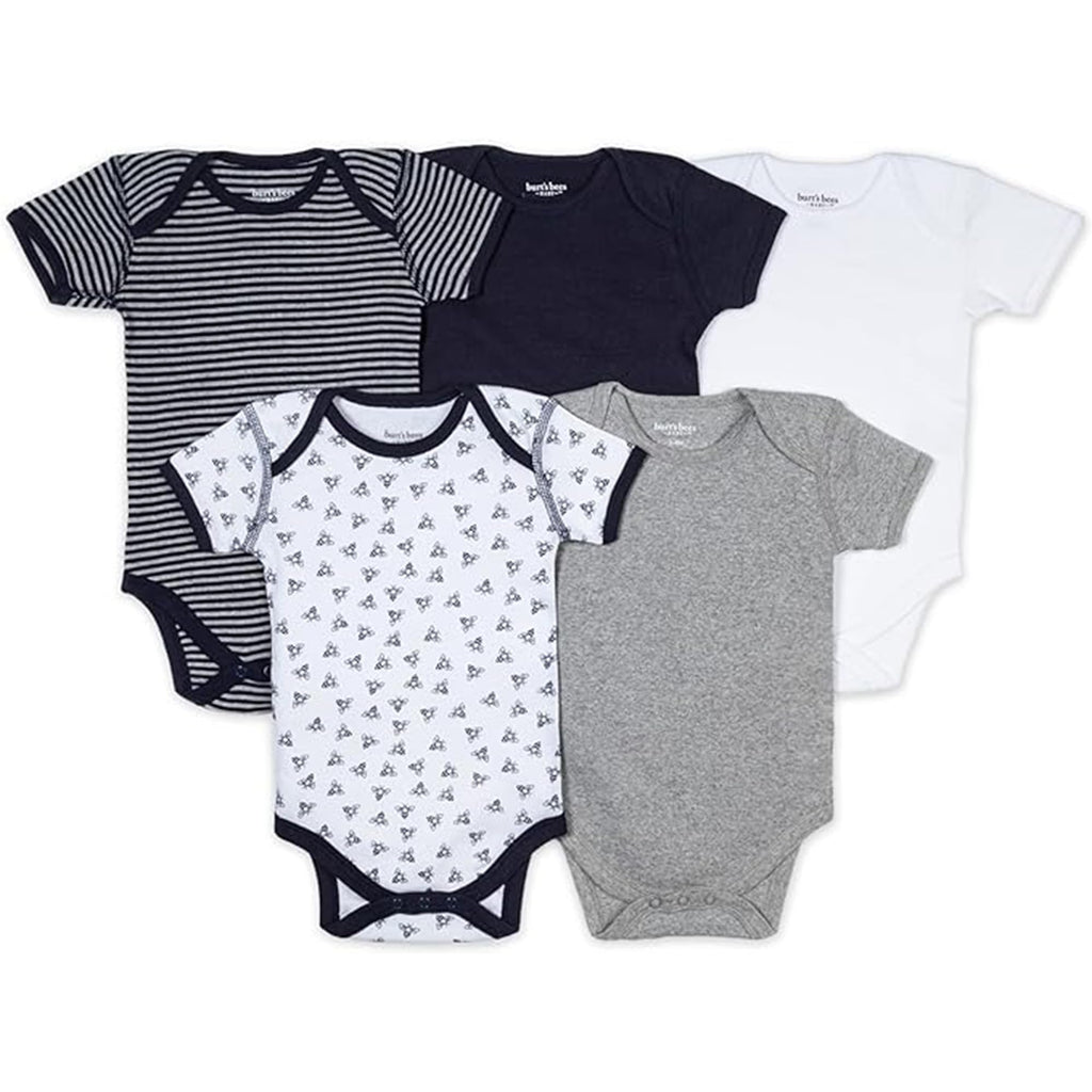 Burt's Bees Baby Unisex Bodysuits, Short Sleeve Organic Sleepwear, 5-Pack