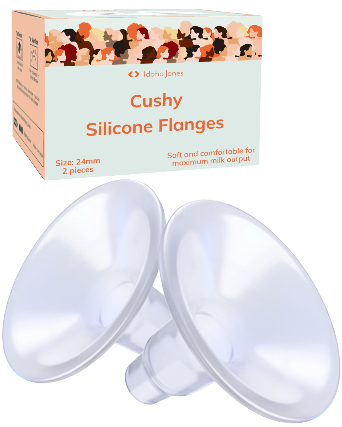 Cushy Silicone Breast Pump Flanges, Breast Shields - 30mm (2 Pack) - Replacement Pump Parts - IBCLC Recommended - Ideal for Elastic Nipples - Fits Medela, Lansinoh - Spectra, Motif Needs Adapter