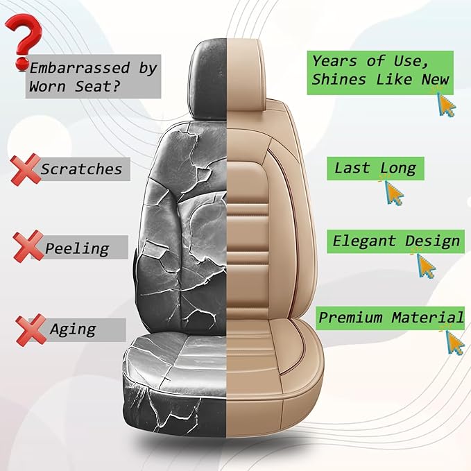 Seat Cover for JP Wrangler 2007-2025 | Car Seat Covers Front Seats, Waterproof Seat Protectors, Automotive Front Seat Covers (Front Seat, Beige)