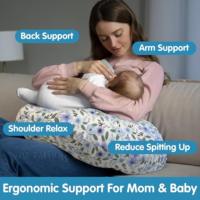 Nursing Pillow, Original Size Breastfeeding Pillows with Removable Cover, Breast Feeding Pillow with Breathable Filling, Ergonomic Nursing Essentials for Bottle and Breastfeeding- Leaves…
