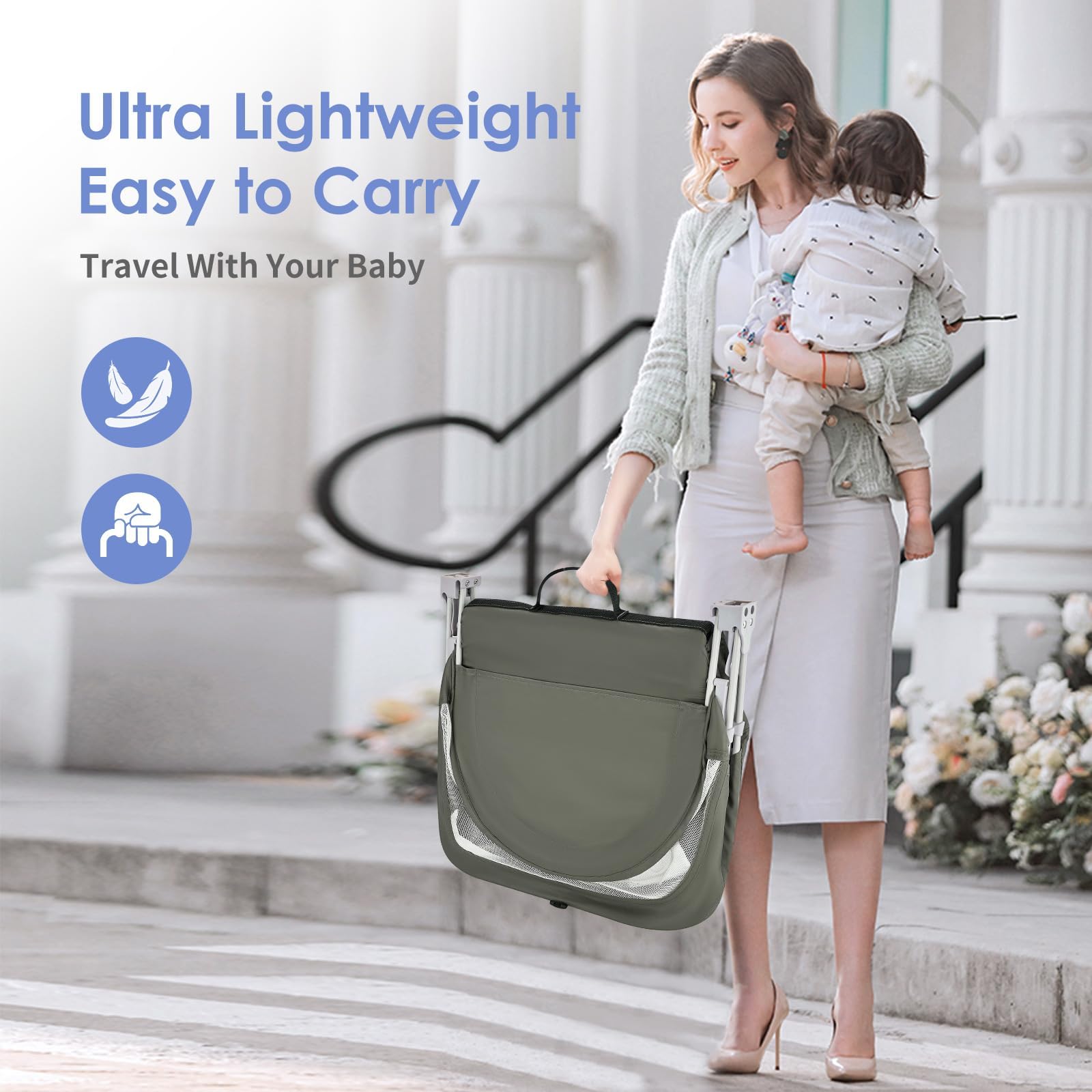 ISELECTOR Bedside Bassinet for Baby, Portable Baby Bassinet Travel Bed with Mosquito Net & Sunshade, Lightweight Foldable Baby Crib with Easy-Clean Fabric for Home & Outdoor
