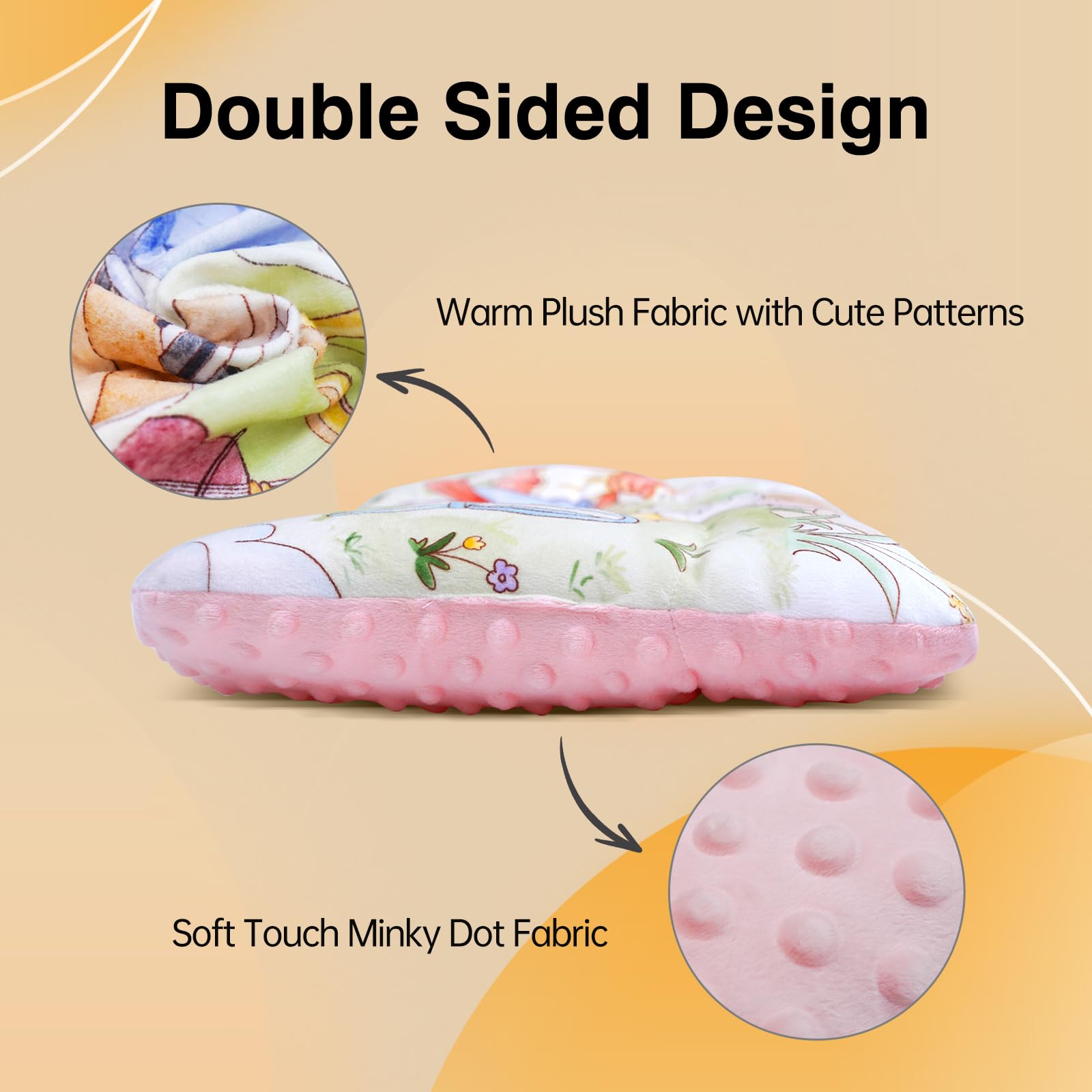 Reidio 1Pcs Toddler Pillow Double Sided Breathable Soft Cotton & Minky Dot Fabric Kids Pillow Cute Small Pillow Machine Washable (Blue Rabbit)