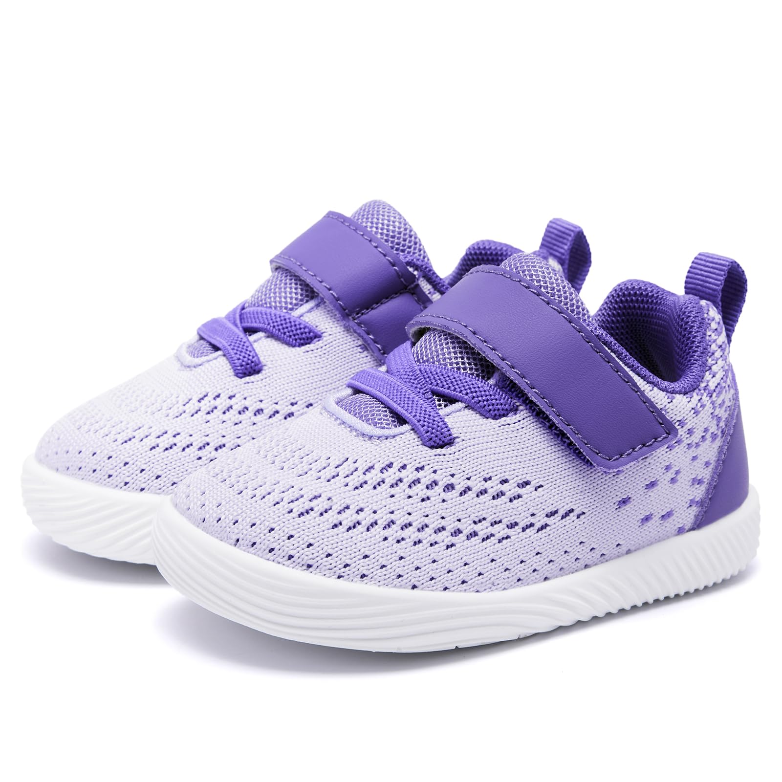 MORENDL Toddler Sneakers Baby Boys & Girls Barefoot Shoes Lightweight Breathable Walking Running Tennis Athletic Sport Shoes Purple White 18-24 Months Size 6.5