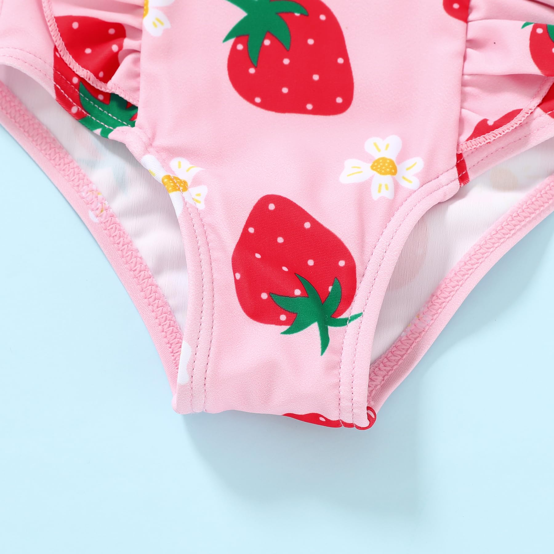 Happy Town One-Piece Infant Toddler Baby Girl Summer Swimsuit Watermelon Leopard Ruffle Swimwear Bikini Bathing Suit (Strawberry, 3-4 Years)