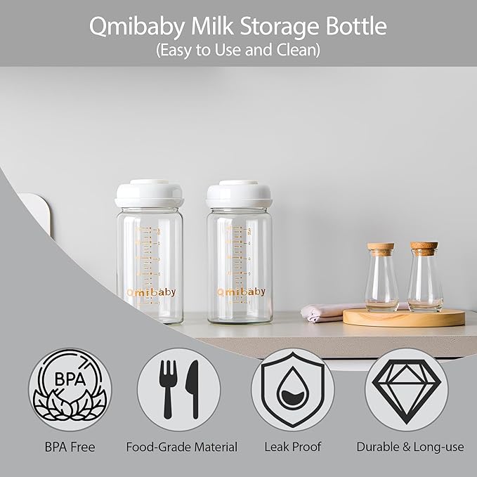 Breast Milk Storage Bottles 240ml 8oz BPA-Free Leak-Proof Baby Bottle for Breastmilk Storage Wide Neck Bottles with Screw Ring Sealing Disk Breastfeeding (Grey, 240ml-2Packs)