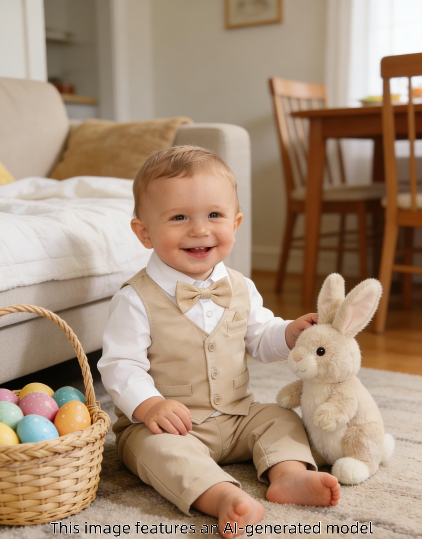 Baby Easter Outfit Boy Wedding Dress Church Khaki Suit 3-6 Months Beige