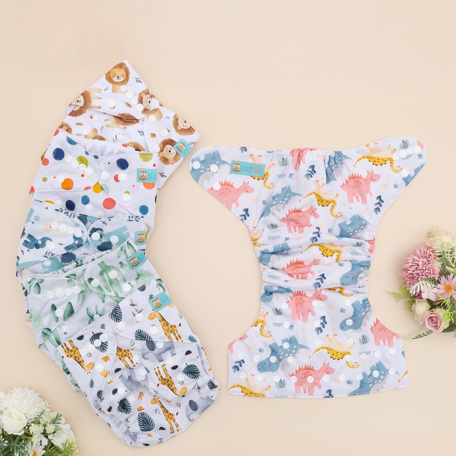 ALVA Baby Cloth Diapers 6 Pack with 12 Inserts Diaper Covers for Girl&Boy