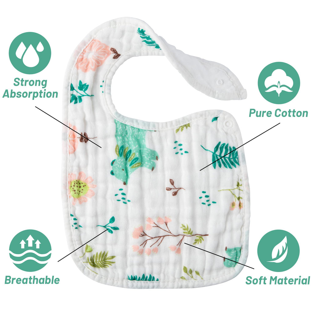 Zainpe 6Pcs Snap Muslin Cotton Bibs for Baby Rainbow Unicorn Flamingo Machine Washable Burp Cloths with 6 Absorbent Soft Layers for Girl&Boy Infant Newborn Toddler Feeding Drooling Teething
