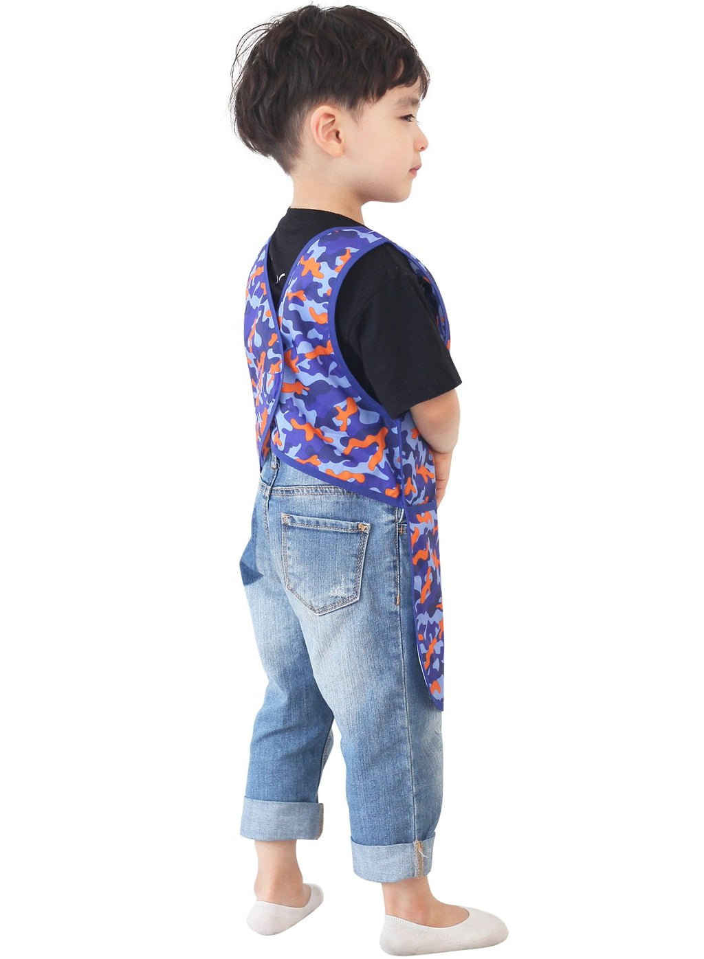Plie Kids Painting Apron – Waterproof Art Smock for Toddlers & Preschoolers, Messy Play, Baking, Crafts, Cooking, Sensory Activities, Mealtime (Ages 1–10), Blue Camo (35-L)