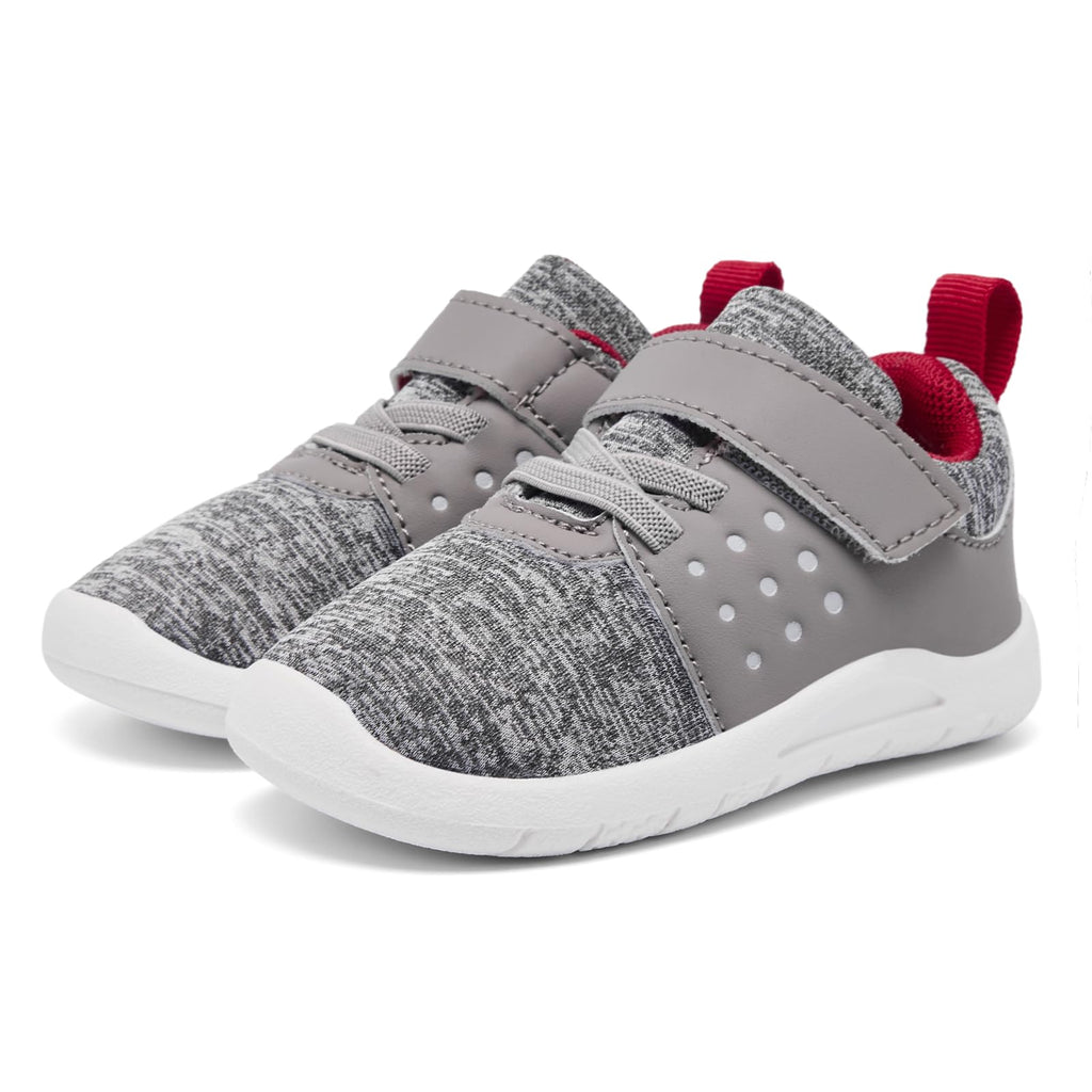 MORENDL Toddler Baby Shoes 0-4 Years Boy Girl Lightweight Breathable Non-Slip Sports Sneakers Running Walking Tennis Barefoot Shoes MixGrey Red Size 7