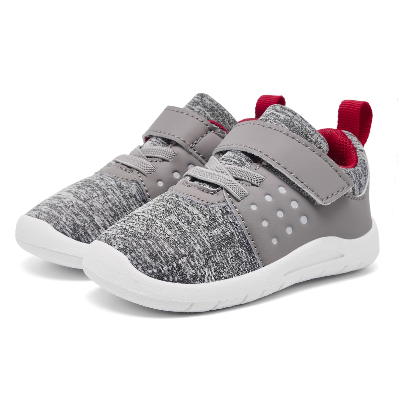 MORENDL Toddler Baby Shoes 0-4 Years Boy Girl Lightweight Breathable Non-Slip Sports Sneakers Running Walking Tennis Barefoot Shoes MixGrey Red Size 7