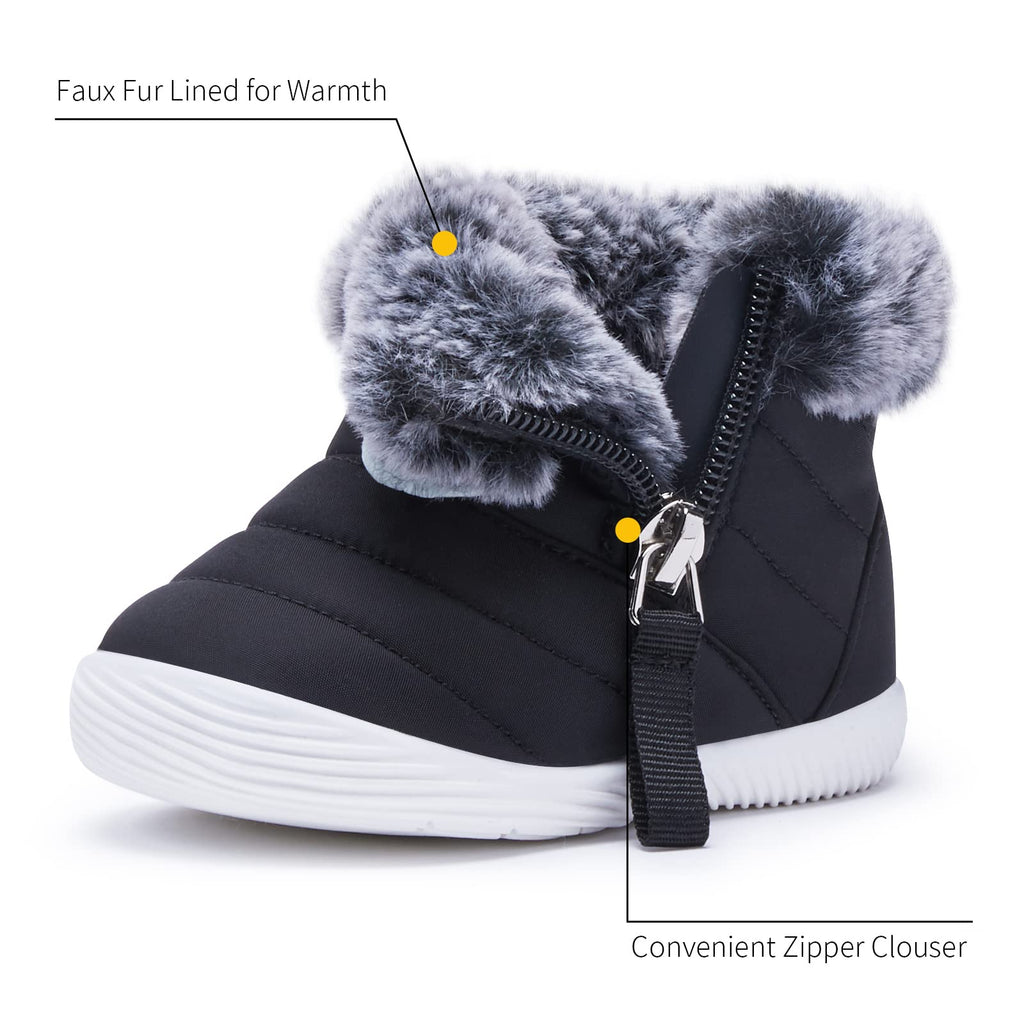 BMCiTYBM Baby Boy Girl Snow Boots Waterproof Infant Winter Warm Booties Nonslip Lightweight Outdoor Shoes for First Walkers 6 9 12 18 24 Months Black Size 6-12 Months