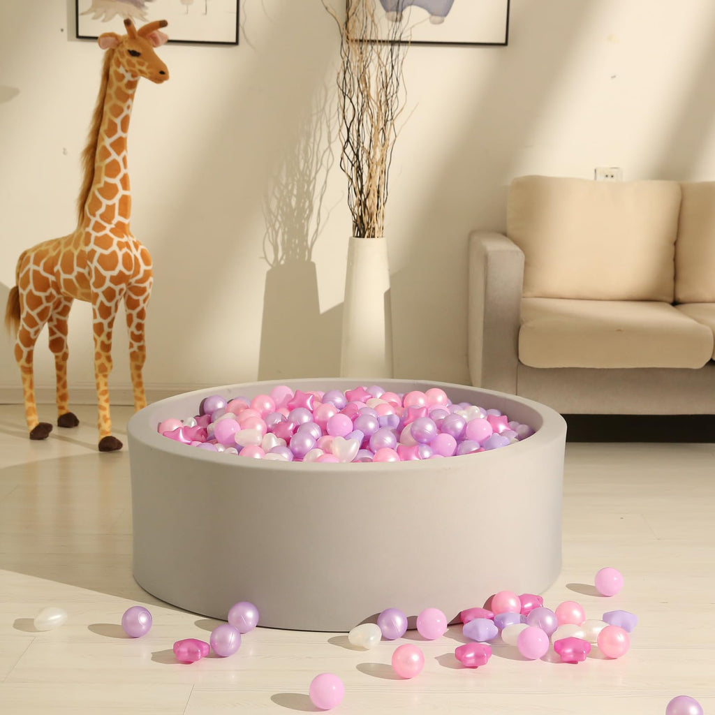 GOGOSO Ball Pits Balls Toddlers 50 100 200 500 Plastics Shape Ball Non-Phthalate Non-BPA Non-Toxic 2.2-Inch Crush Proof Play Balls,Pearl Pink+Pearl Light Pink+ Purple;Star+Heart Balls, 50 Balls