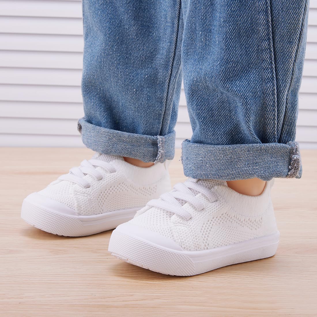 BMCiTYBM Baby Walking Sneakers Mesh Barefoot Boys Girls Breathable Shoes Tennis Outdoor Indoor Slip On 18-24 Months Toddler White Size 6 Toddler
