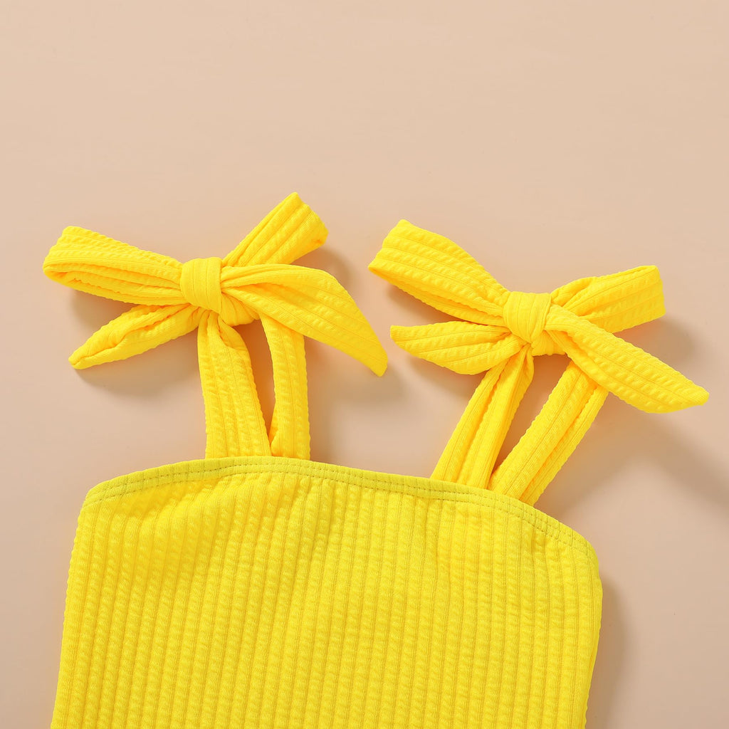Happy Town Toddler Swimsuit Girl Solid Color Stripe One-Piece Baby Bathing Suits (Solid Yellow, 2-3 Years)