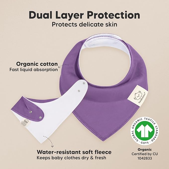 8-Pack Organic Baby Bandana Bibs for Girls - Super Absorbent Triangle Baby Bibs for Drooling and Teething Infant, 100% Cotton Extra Soft for Newborn, Infant 0-36 Months (Lilac)