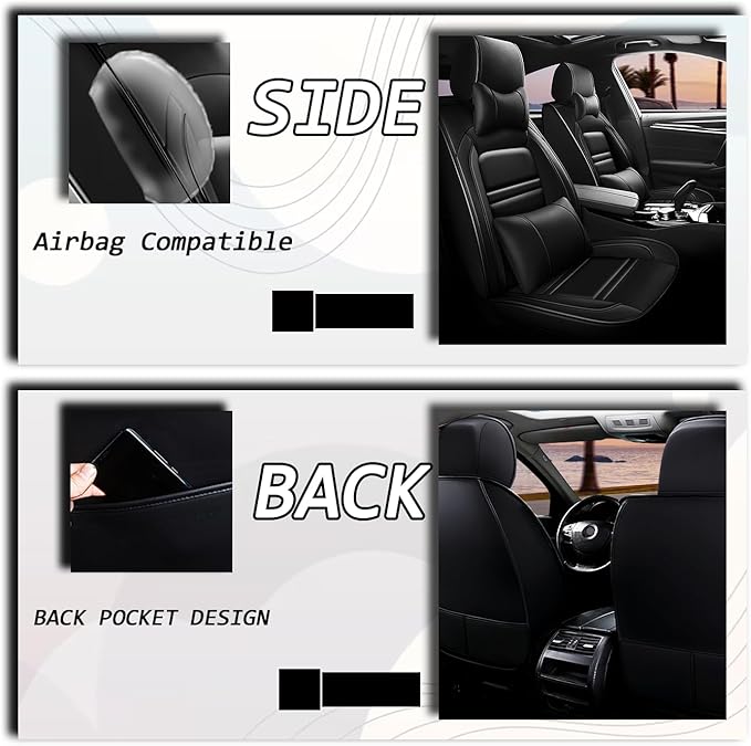 Car Seat Covers for Chevy Tahoe 1995-2025 | 5-Seats Seat Covers, Waterproof Seat Protectors, Automotive Seat Covers (Full Set with Pillow,Black)