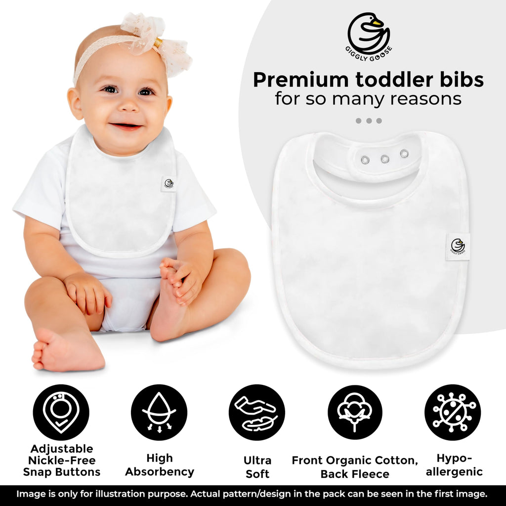 Giggly Goose 3 Pack Drooling Bibs for Babies | Premium & Soft Organic Cotton Teething Bibs with Snaps and Fleece Backing