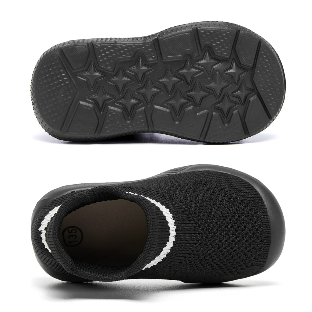 MORENDL Toddler Sock Shoes Baby Walking Shoes Infant Slippers Boys & Girls Non-Slip Sneakers Pure Black