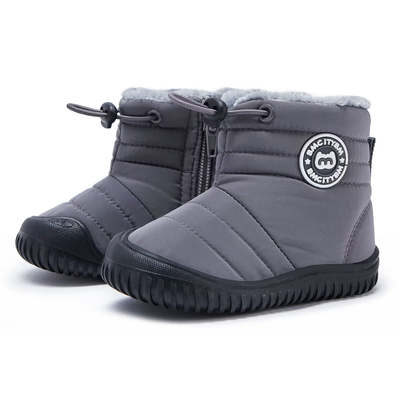 BMCiTYBM Baby Snow Boots Boys Girls Winter Infant Shoes Non Slip 6 9 12 18 24 Months Faux Fur Grey Size 6-12 Months Infant